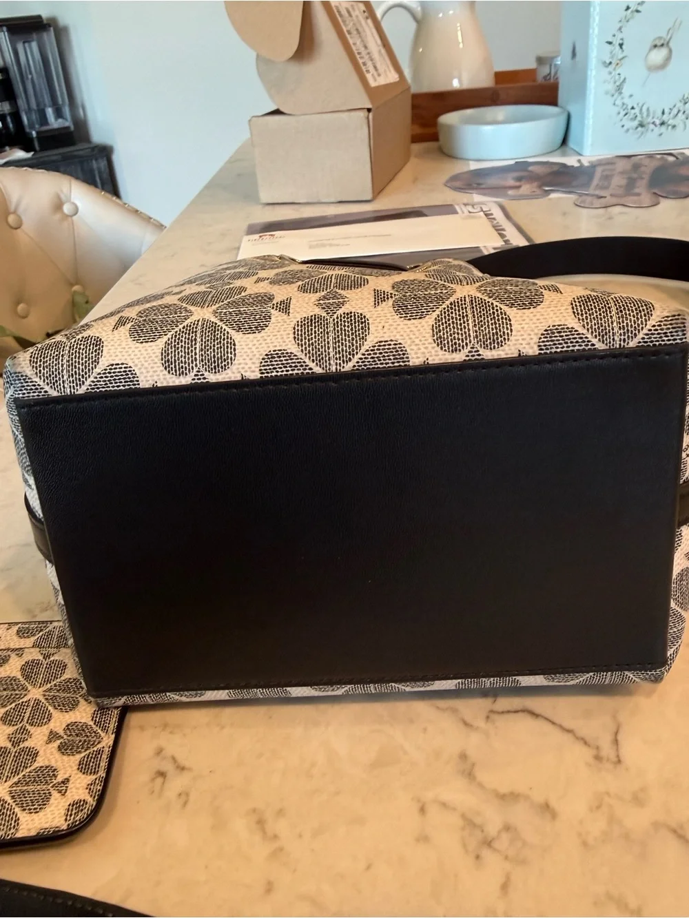 kate spade Black & White Floral Drawstring Crossbody Bucket Bag - Picture 3 of 6